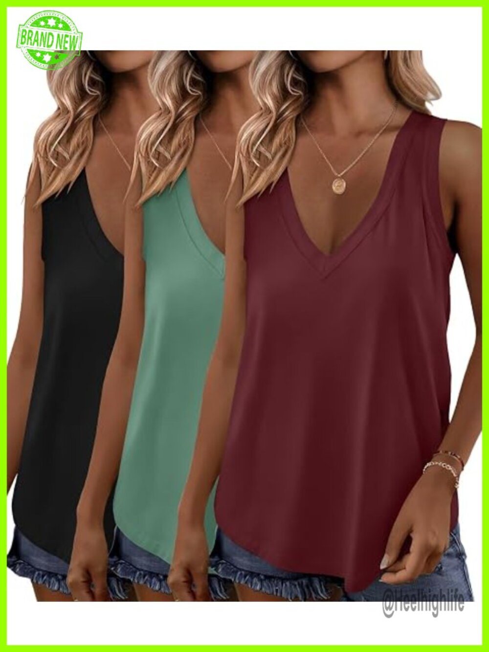 3 Pack Womens Tank Tops V Neck Loose Fit Sleeveless Casual Summer Tops